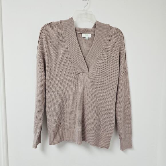 Aerie Sweater X-Small Womens Thermal Hooded Cozy Up Pullover Gray Waffle Stretch - Picture 1 of 12